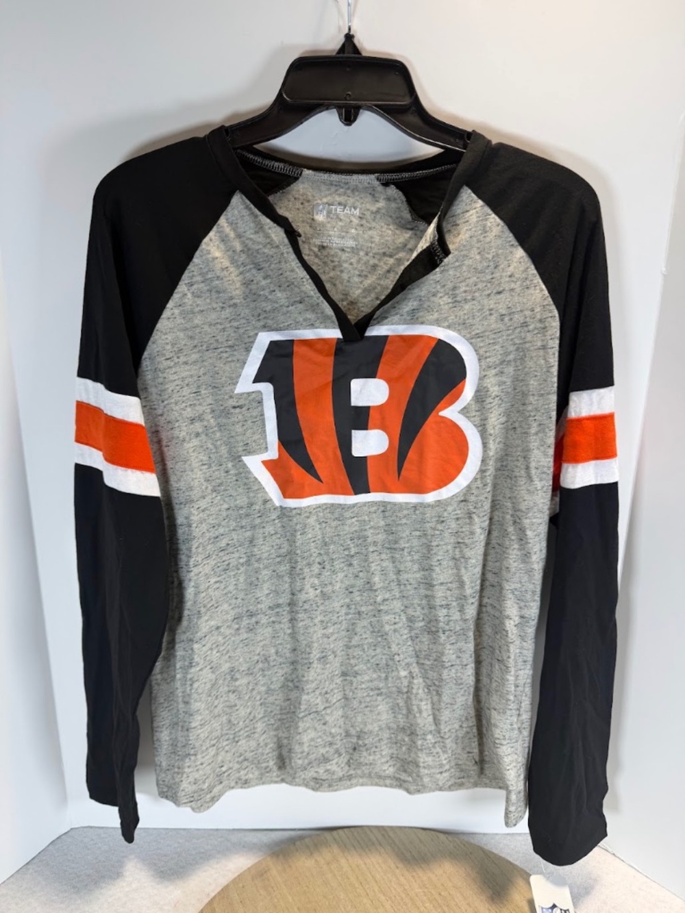 NFL Team Apparel Cincinnati Bengals Women's Long Sleeve V Neck Shirt Gray Black